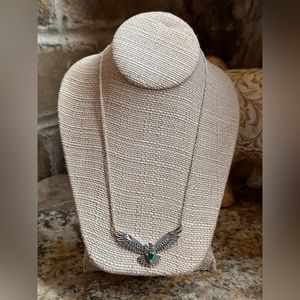 Silver Emerald Owl Chain Necklace